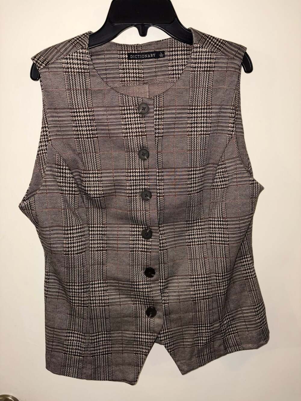 Dictionary Women's Plaid Button Front Vest Waistcoat Size L